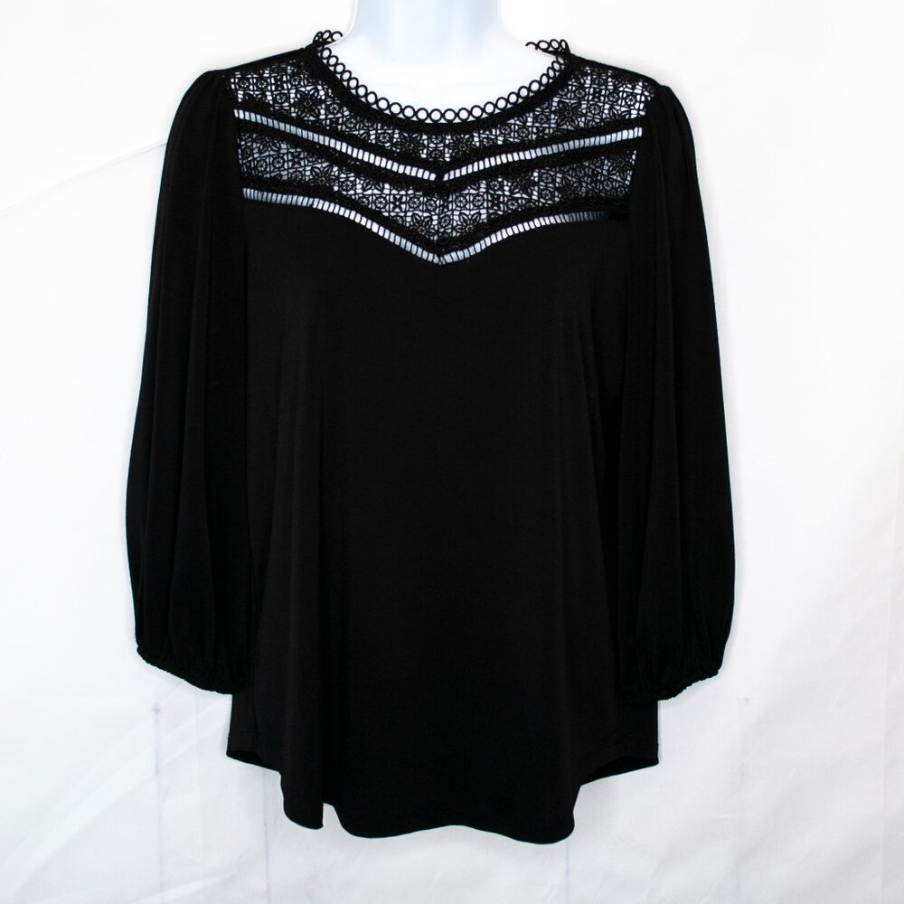 Adrianna Papell Crochet Detail Top Womens Small S Black Blouse Whimsigoth 0103